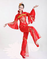 新款红色中国结古典舞蹈演出服 民族秧歌表演服 喇叭袖广场舞服装