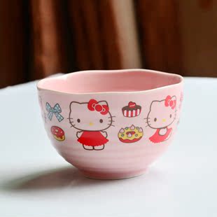 hello kitty粉色陶瓷米饭碗 卡通螺纹碗 可爱女生饭碗 情侣陶瓷碗