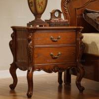 实木床头柜 木质收纳柜 美式床边柜 储物柜欧式卧室仿古雕花特价