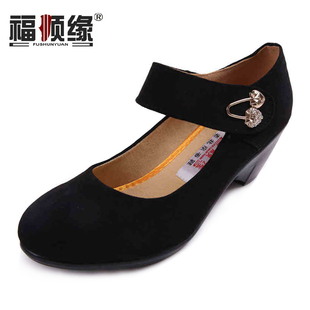 福顺缘老北京布鞋022时尚坡跟时装女鞋工装鞋魔术贴正品女单鞋