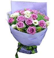 紫色玫瑰洋桔梗花束南京实体鲜花店同城配送市区送花生日鲜花预定