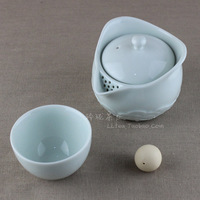 台湾陆宝镜清 凌波随手泡 快客杯一碗一杯 青瓷陶瓷茶具 旅行茶具
