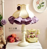 欧式台灯 田园 卧室台灯 装饰 复古 客厅 布艺台灯 床头 紫色台灯
