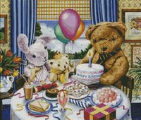 预定100%精准印花天鑫十字绣套件泰迪熊维尼熊的生日派对