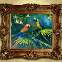 欧式油画壁画纯手绘餐厅有框画客厅装饰画玄关挂画花卉鹦鹉/84268