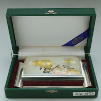 西洋古董银器 日本三越纯银菊花雕金/雪_茄盒/台式烟盒/陽信刻