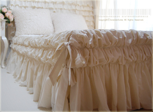 韩国代购进口床品米白色泡泡两层蛋糕浪漫公主床裙带床笠可定制