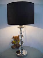 特价黑色布艺水晶台灯，简约现代卧室铬色铁艺灯 床头水晶球灯