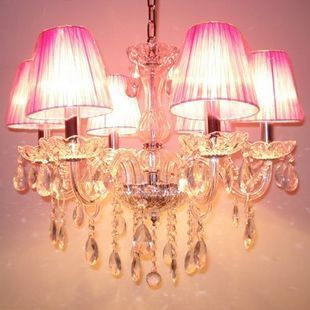灯饰灯具，6头玻璃弯蜡烛水晶灯简约现代客厅卧室餐厅水晶吊灯