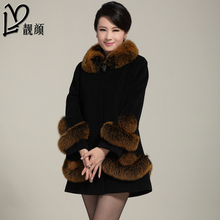 2013冬装韩版女装 狐狸毛领羊绒大衣正品新款中年毛呢外套女斗篷
