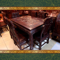红木家具实木非洲酸枝木面雕餐桌椅组合饭桌长方形桌子中式长方桌