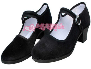 黑色老北京布鞋秧歌鞋舞蹈鞋子女式中跟运动健身广场舞单鞋搭扣鞋