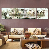现代家居无框画四联客厅装饰画 沙发背景墙挂画 壁画 抽象山水画