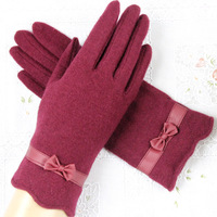 双12促销包邮单层羊毛手套男女士秋冬季可爱韩版蝴蝶结加绒保暖