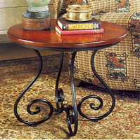 欧式复古铁艺圆形实木置物架 小茶几 实木电话桌 实木咖啡桌包邮