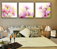 F无框画壁画水晶画粉色花卉时尚简约客厅装饰画 三联画卧室餐厅
