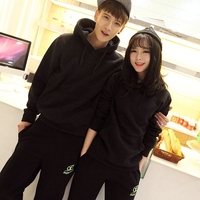 特价韩版男士时尚全黑套头纯色情侣卫衣青少年运动套装学生班服潮