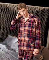 专柜正品麦可将2013秋男士梭织纯棉长袖格子睡衣套装M1310404079