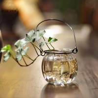 zakka杂货 创意南瓜玻璃铁线吊瓶家居装饰摆件水培小花瓶简约日系