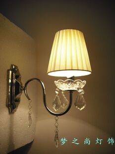 特价米黄布罩水晶壁灯 简约现代卧室墙壁灯　客厅过道走廊床头灯