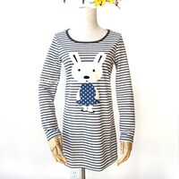 2016春季新款双层针织贴布卡通兔子熊猫图案长袖条纹t恤打底衫女