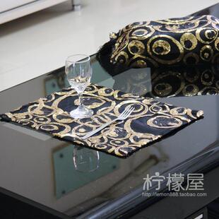 圆圈亮片餐垫 黑金 欧式西餐垫杯垫 隔热桌垫餐桌布艺家居装饰品