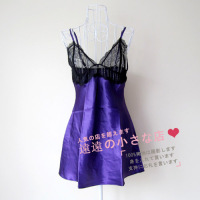 店主推荐 神秘紫色贵气丝缎拼接纯黑色蕾丝好质感吊带睡裙