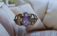 美国50年代天然紫水晶包金老银戒指 水晶 西洋老珠宝