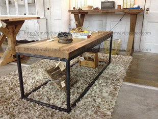 美式法式乡村铁艺实木茶几桌子复古做旧茶几工业风格书桌