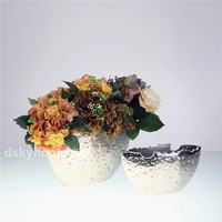 预售进口装饰器皿摆件 银色创意花盆盘花器蛋形 仿真植物器具软装