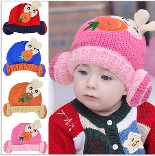 韩版新款秋冬男女童可爱宝宝套头帽儿童帽子毛线加绒帽宝宝护耳帽