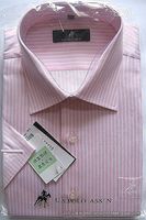 POLO保罗 美国马球协会 专柜精品男士全棉粉色竖条短袖衬衫