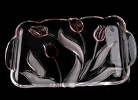 特价水晶玻璃水果盘创意时尚郁金香欧式长方形杯盘平盘托盘茶盘