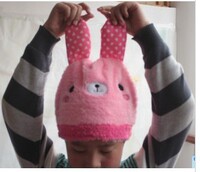 粉色绣眼兔子，新款兔帽子，大耳兔帽子