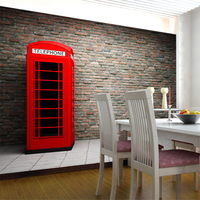复古英伦红色电话亭电视背景墙 卧室客厅墙纸3D壁纸大型壁画675