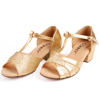 少儿女童拉丁舞蹈鞋子 闪金色工型比赛舞蹈鞋表演出鞋 少儿拉丁鞋