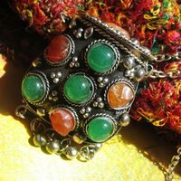 西藏神秘宝盒|尼泊尔手工藏银镶嵌天然宝石项链 毛衣链吊坠