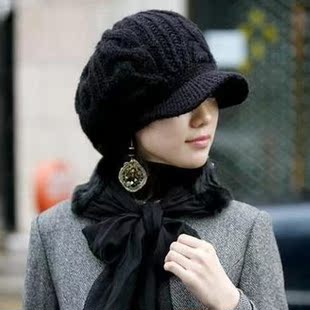 女帽子韩版时尚冬天女帽◆针织帽毛线帽◆带帽檐女士帽子冷帽冬帽