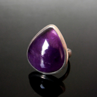 手工银饰品925纯银神秘典雅气质水滴形大颗天然紫水晶银戒指单品