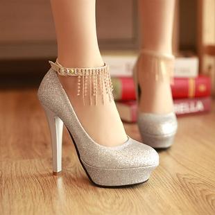 2013新品婚鞋12cm超高跟新娘鞋纯色婚纱鞋T台鞋宴会时装鞋金银红