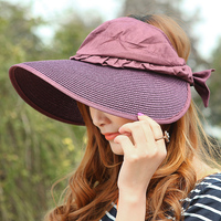 女夏天韩版空顶遮阳帽防紫外线 大沿可折叠太阳帽防晒沙滩草帽子