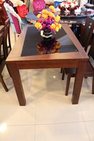 实木餐桌餐椅组合套装橡木饭桌一桌六椅家用简约黑色钢化玻璃方桌