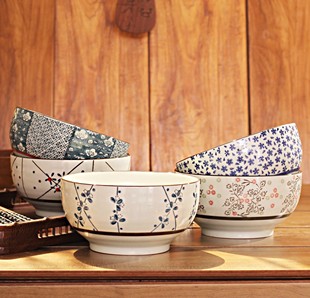 陶瓷碗 7寸陶瓷汤碗 面碗 5式日式餐具和风套装大手绘日式沙拉碗