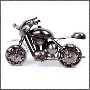 欧美仿真摩托车模型摆件铁皮怀旧复古金属家居装饰品玩具生日礼物