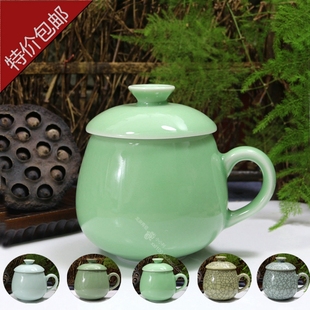 包邮青瓷 茶杯陶瓷杯子带盖 创意办公杯随手杯茶水杯泡茶杯chabei