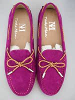 新款韩版豆豆鞋女鞋单鞋真皮高档皮质羊皮紫红色圆头平底鞋经典款