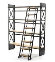 LOFT风格铁艺带梯展示柜 铁艺仿古家具 实木书柜 铁艺置物架
