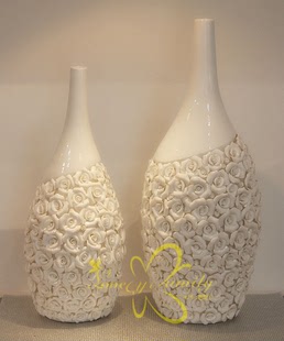 现代时尚欧式白色玫瑰陶瓷花瓶客厅简约落地装饰摆设特价广东包邮
