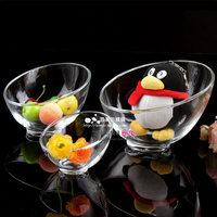 创意斜口玻璃碗透明三件套装水果沙拉大中小号可爱甜品碗日韩新款