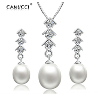 【CANUCCI】925纯银天然淡水珍珠项链 银饰滴吊坠项坠耳环套装